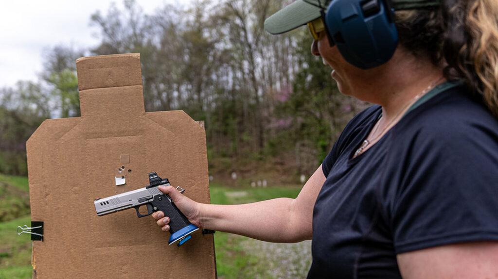 Target Transitions Drill: The white paster on Target B is where your eyes should immediately snap to when the timer beeps.