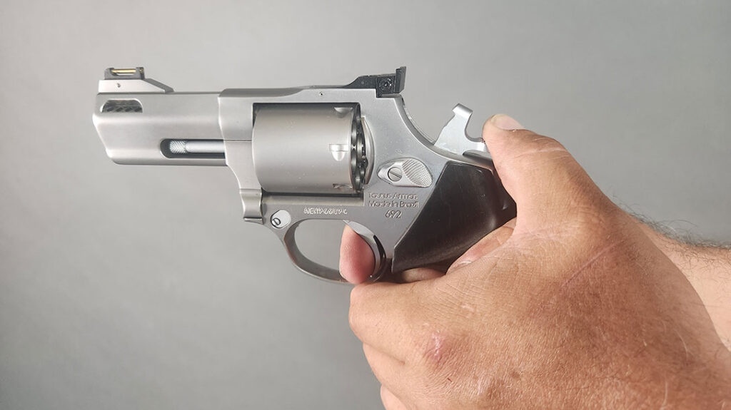 In single-action revolvers, the hammer must be manually cocked before each shot.