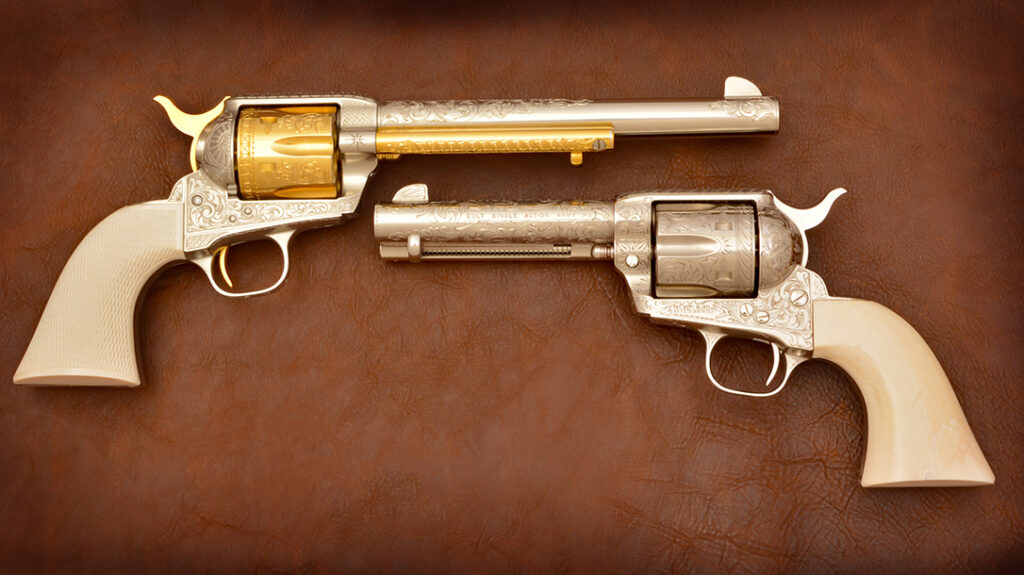 A pair of engraved Colt Single Action Army revolvers. 