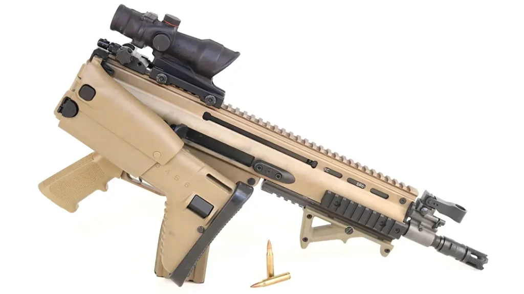 The folding design of the FN SCAR 16 makes it highly portable. 