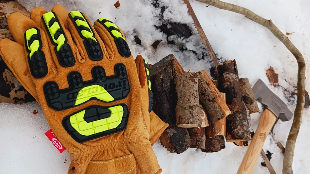 Sturdy ironclad leather gloves are indispensable when performing woodworking tasks around the homestead or building a campfire.