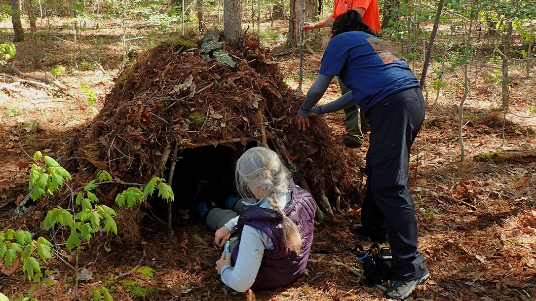 Here is a debris hut shelter demoed in North Carolina during a survival class.