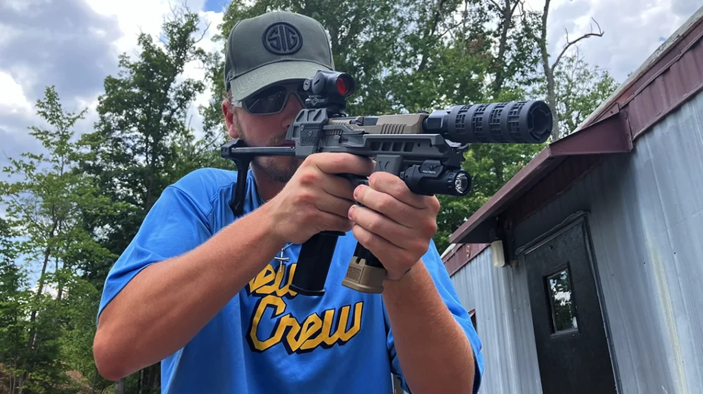 The author shooting the pistol braced.