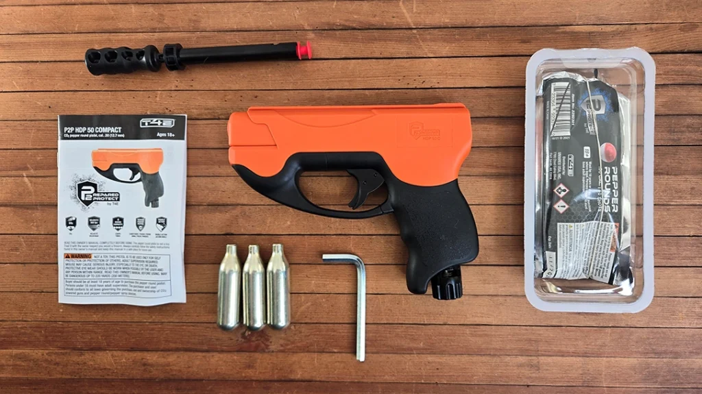 The less lethal pistol comes with everything you need to get started.