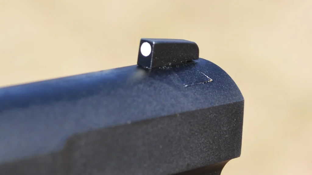 The front and rear sights are dovetailed and given a higher profile.