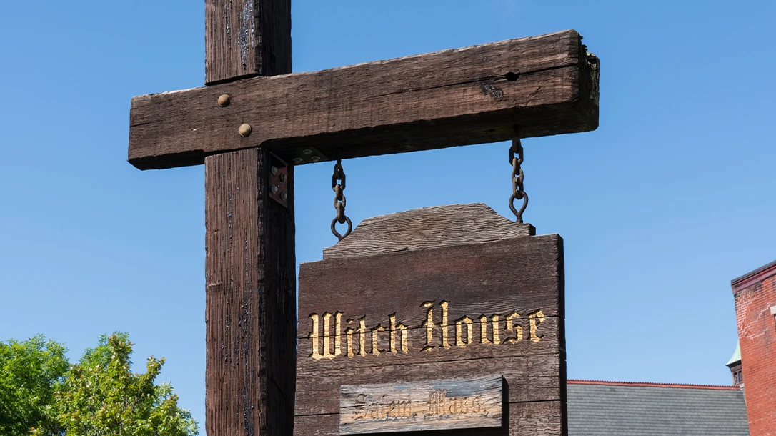 The witch house sign hangs to this day in Salem, Massachusetts.