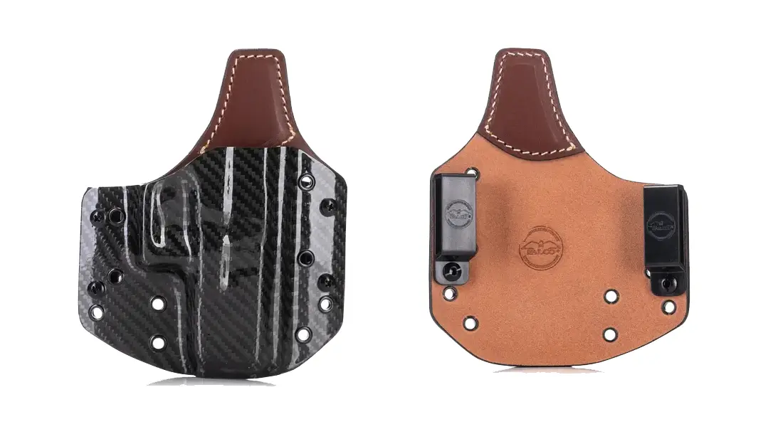 The CX92 - Hybrid Carbon Fiber OWB Holster has a leather backing.