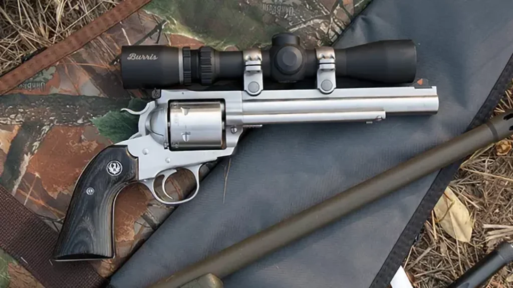 Though many hand cannon hunters shoot open sights, the author prefers some sort of optic, whether a red dot or a scope.