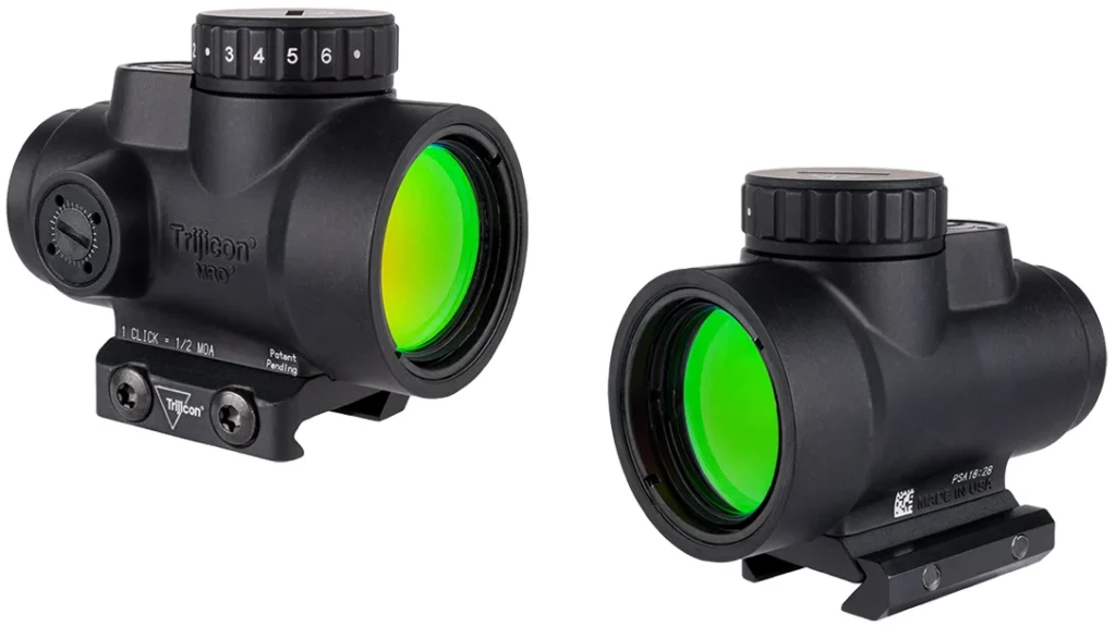 Up top is a new Trijicon MRO SD mounted on the factory rail.