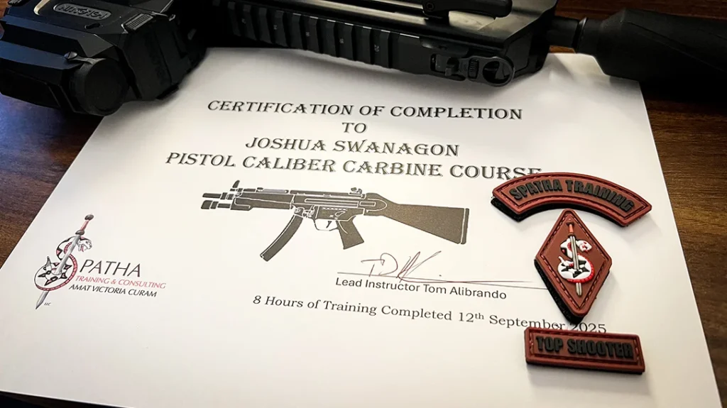 The Top Shooter in class also received a bottom rocker with that designation to go with the Spatha Training & Consulting center patch and top rocker.