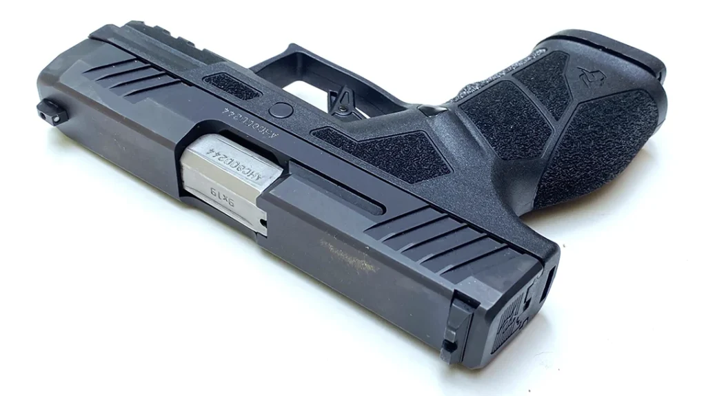 What you don’t get at this price point is an optics-ready slide, fully ambidextrous controls, customizable grip panels and back straps, or tritium night sights.