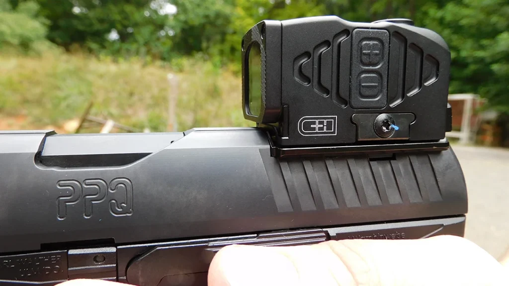 You can access the included CR-2032 battery via a side-mounted screw cap. So, you won’t have to dismount the optic to change it.