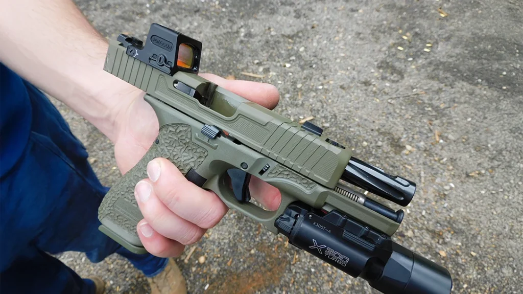 Danger Close Armament outfitted this particular custom Glock 45 with their match-grade fluted barrel with Diamond-Like Carbon (DLC) coating for maximum durability.