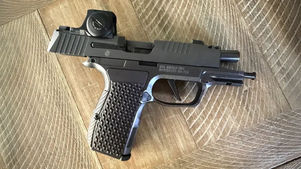 The custom aluminum XL AXG grip module provides added weight, creating a solid platform that improves stability and control compared to traditional polymer frames.