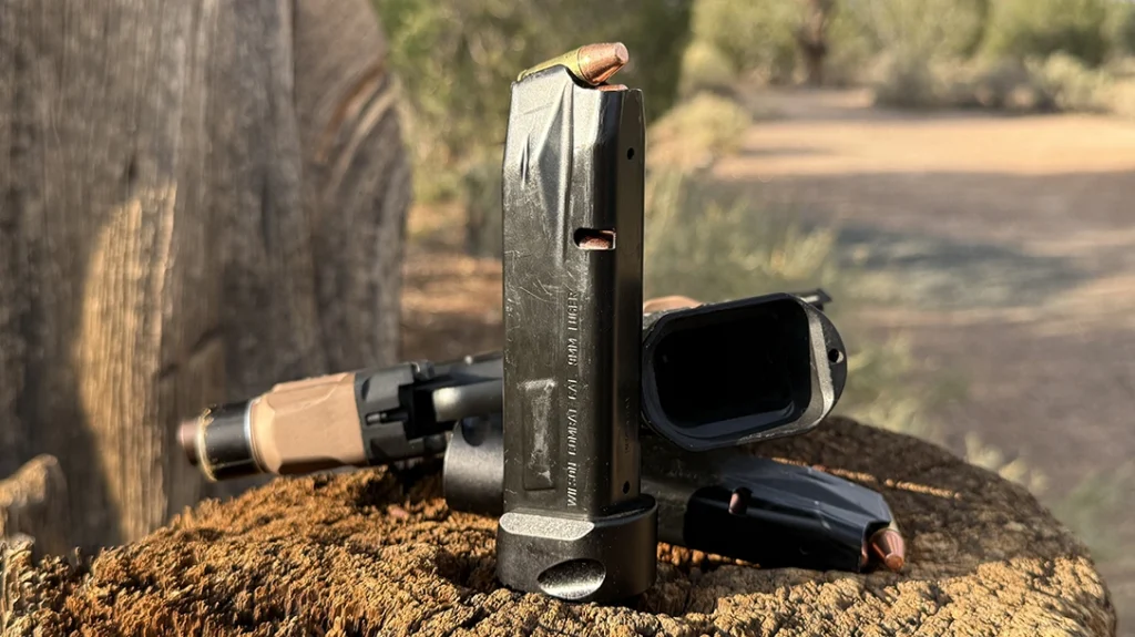 The Wilson Combat D77 Project 1 comes with two 18-round magazines, but my EDC X9 18-rounders worked perfectly.