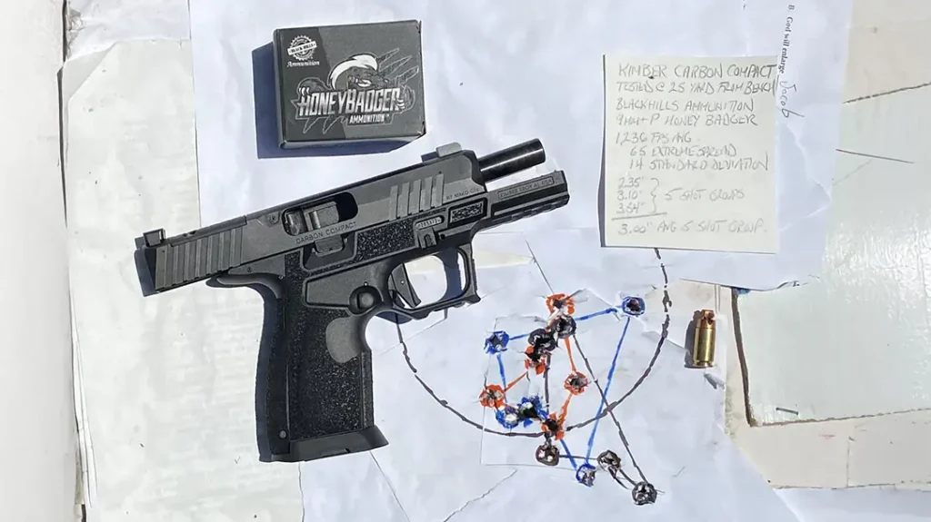 Black Hills Ammunition’s 127-grain solid copper bullet Honey Badger load shot the tightest groups.