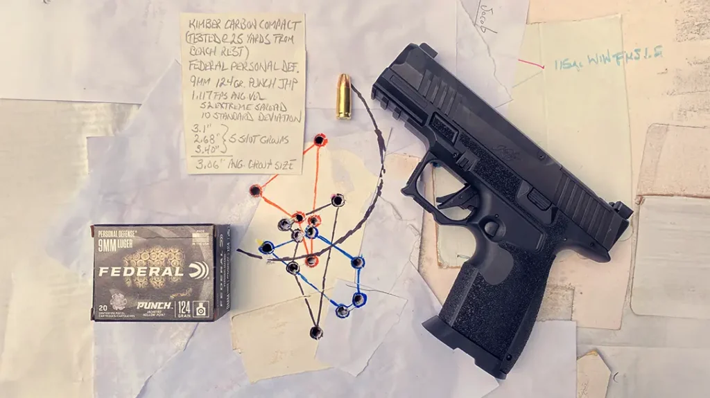 Hornady Critical Defense 115-grain FTX JHP averaged a respectable 4.08 inches and 1,124 fps with a standard deviation of 14.
