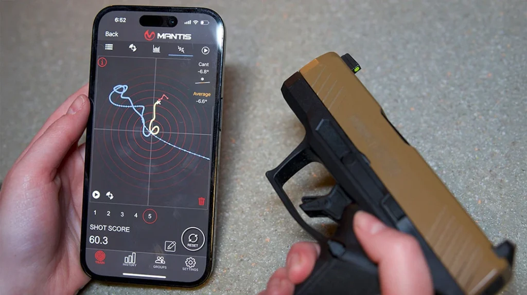 For both Mantis dry-fire systems, the app also features muzzle tracing, trigger control analysis, consistency comparisons, shot timers, and history tracking.