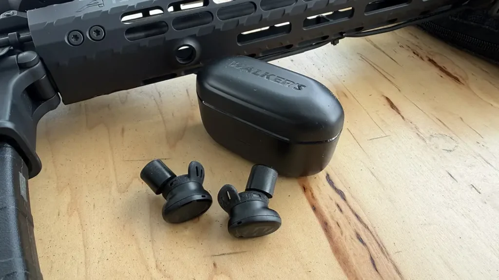 Locking fins fit to the inner ear to help keep the Walker's Suppressor Earbuds in place.