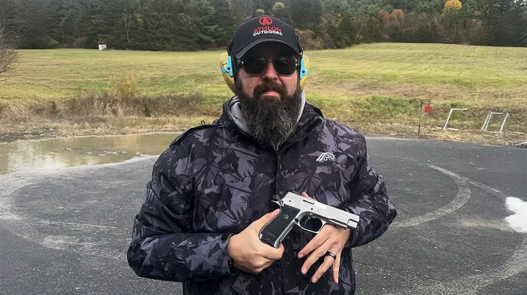 The frame is steel with polymer grip panels that sit comfortably in the hand.