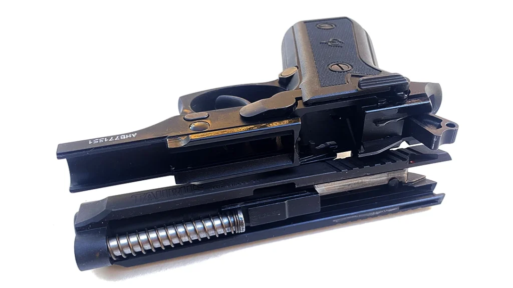 The 4-inch barrel Taurus Model 58 measures 7.2 inches long, 5.59 inches high, and 1.61 inches thick.