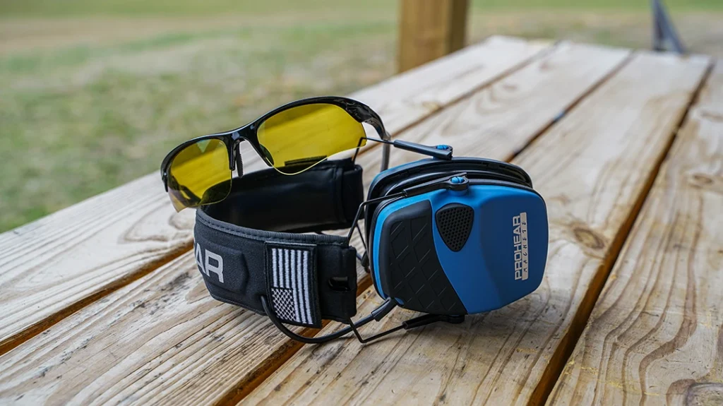 Before hitting the range, the author made sure to have the proper eyewear and hearing protection.