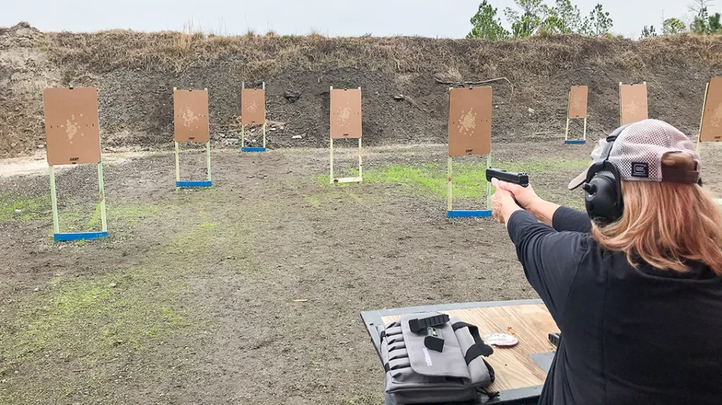 Glock matches test accuracy and speed on both cardboard and steel targets, as here at a GSSF competition in central Florida.