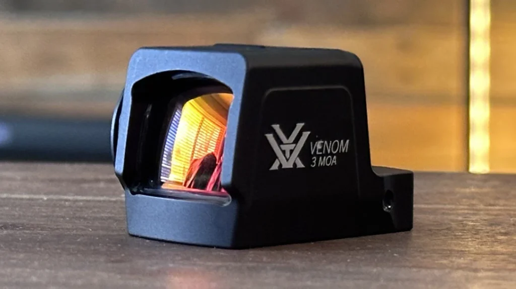 The Vortex Venom Enclosed Micro Dot features an enclosed emitter design that helps protect the optic from dirt, rain, and snow.