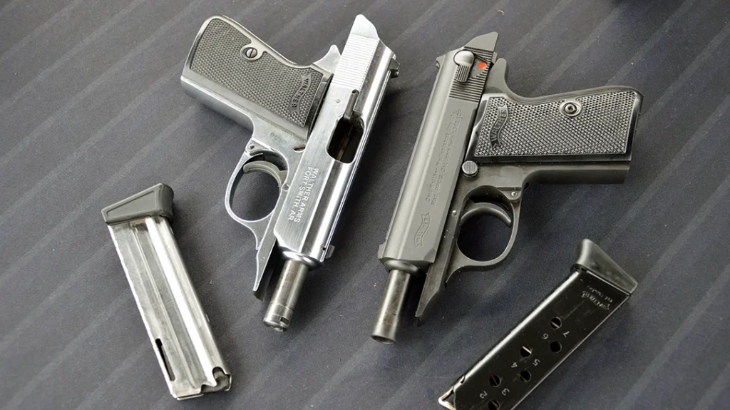Walther’s answer to the United States by the Gun Control Act of 1968 was to pair the slightly heavier and larger PP frame with the shorter PPK barrel and slide.