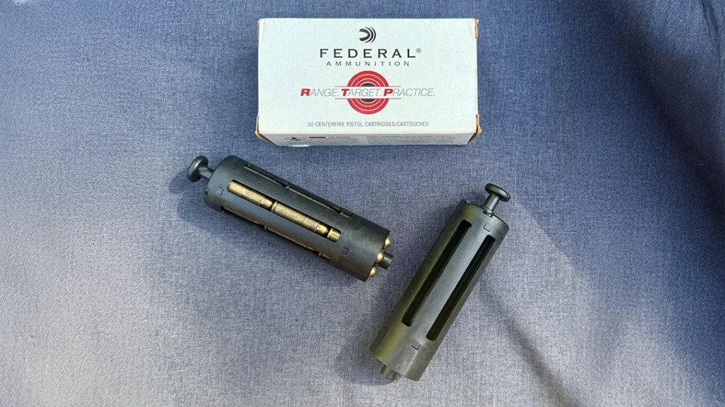 Available in various popular calibers, the High-Capacity Revolver Speed Loader from Rev Industries makes multiple reloads faster.