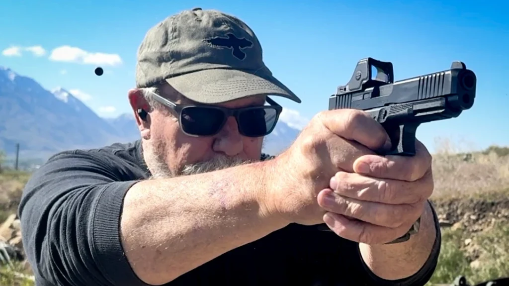 With the dot off, the sights lined up well, and for this G17, they were usable under stress and quickly out to 25 yards, with POA/POI at around 15 yards.