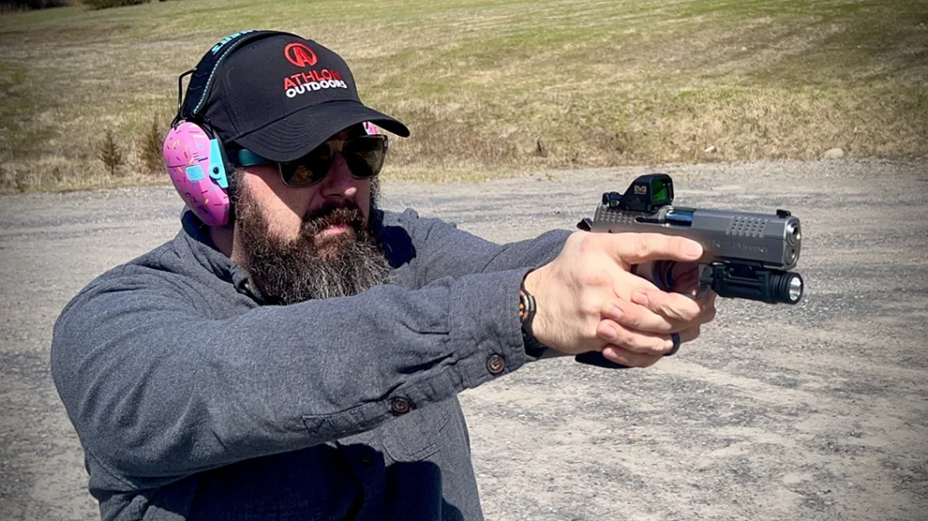 The trigger breaks at 2 pounds 7 ounces, which is lighter than many production pistols in this category.