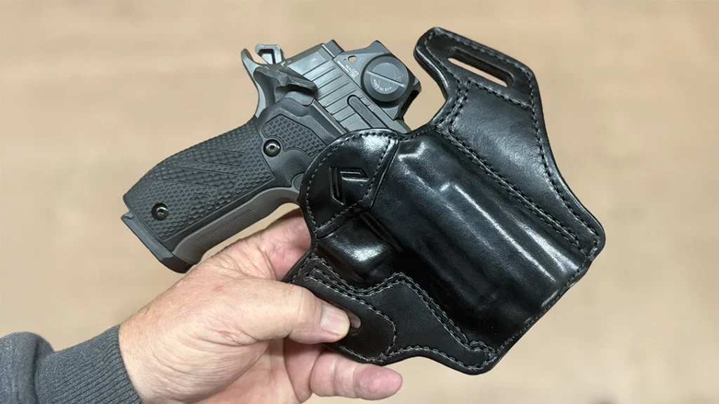 The author carries his pistol in a Mitch Rosen Custom holster.