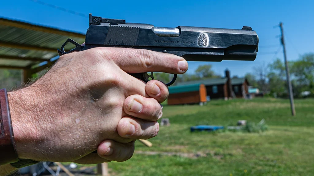 Once the author finished testing the specific defensive loads, the two started shooting steel targets with the Springfield Armory Garrison Target.