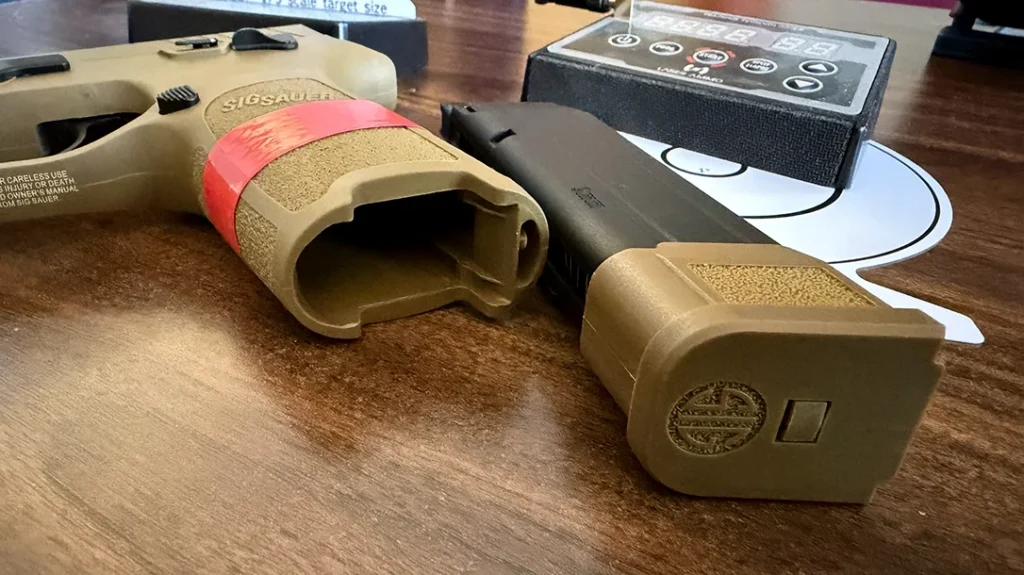 The Laser Ammo Recoil-Enabled Training Pistol loads similarly to the live-fire counterpart.