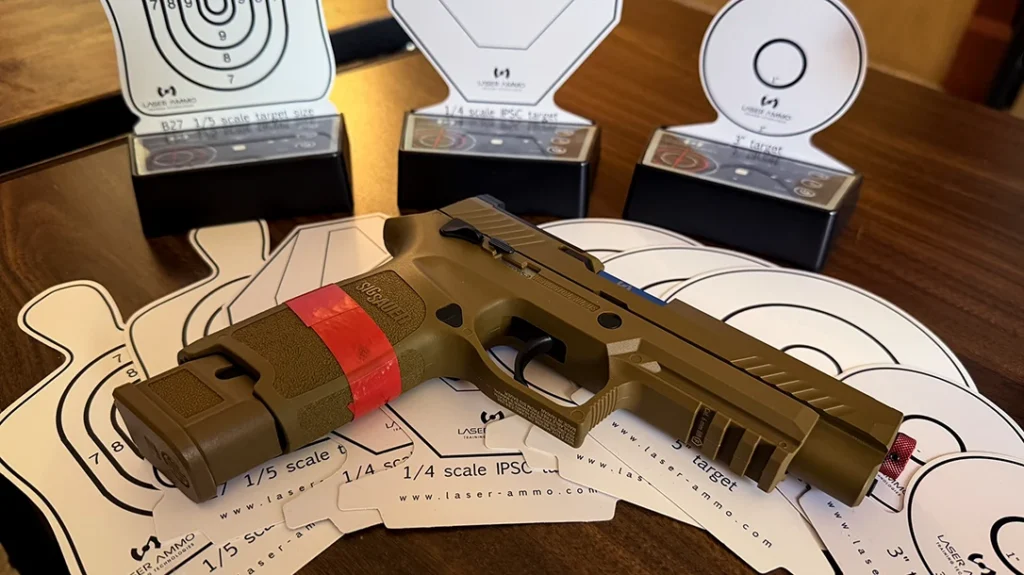 When you have a quick 15 minutes to train, but the range is a half hour away, hit your home range with your Laser Ammo Recoil-Enabled Training Pistol.